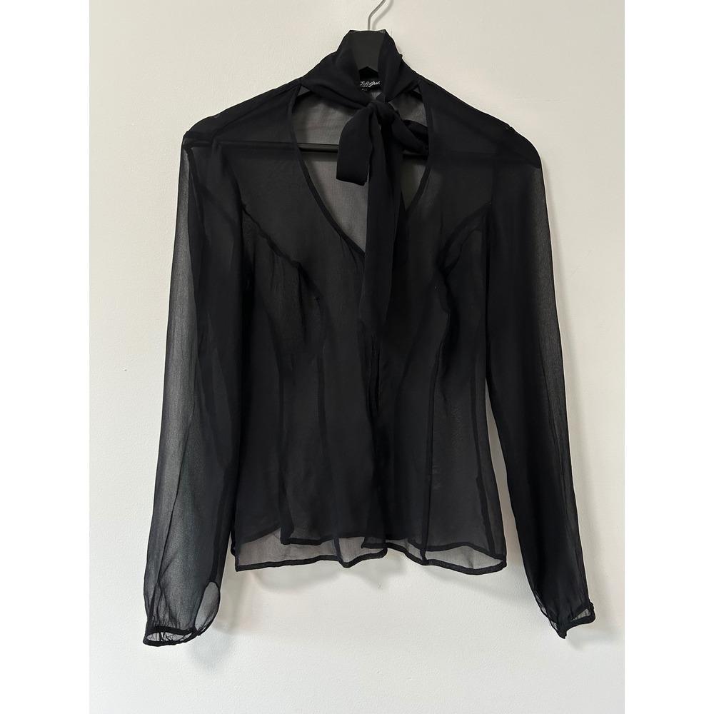Betsey Johnson Black Sheer Tie-Neck Blouse